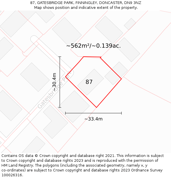 87, GATESBRIDGE PARK, FINNINGLEY, DONCASTER, DN9 3NZ: Plot and title map