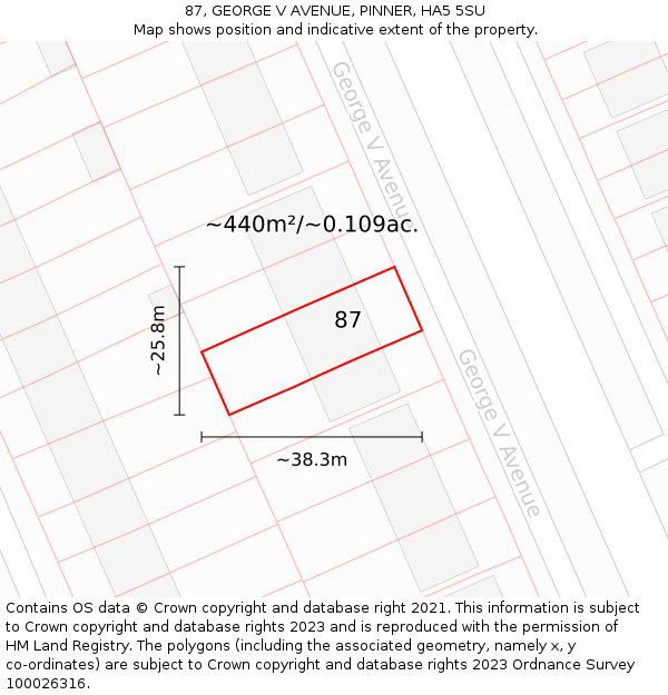 87, GEORGE V AVENUE, PINNER, HA5 5SU: Plot and title map