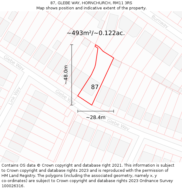 87, GLEBE WAY, HORNCHURCH, RM11 3RS: Plot and title map