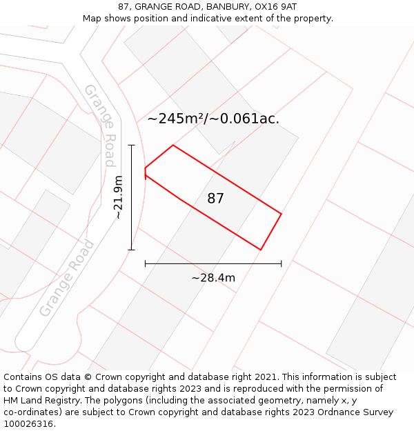 87, GRANGE ROAD, BANBURY, OX16 9AT: Plot and title map
