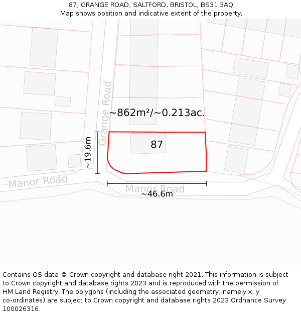 87, GRANGE ROAD, SALTFORD, BRISTOL, BS31 3AQ: Plot and title map