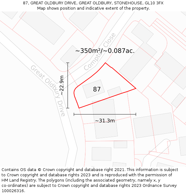 87, GREAT OLDBURY DRIVE, GREAT OLDBURY, STONEHOUSE, GL10 3FX: Plot and title map