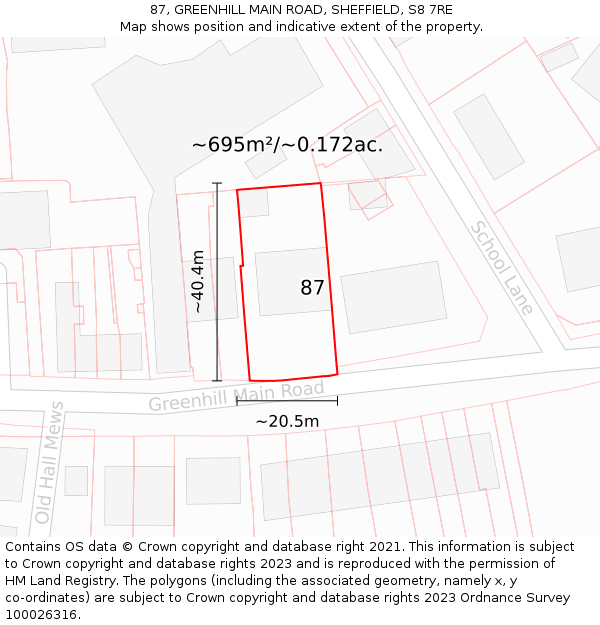 87, GREENHILL MAIN ROAD, SHEFFIELD, S8 7RE: Plot and title map