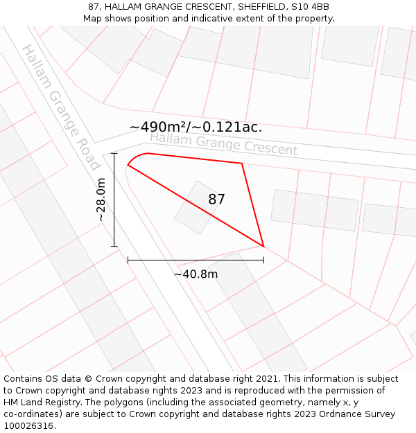 87, HALLAM GRANGE CRESCENT, SHEFFIELD, S10 4BB: Plot and title map