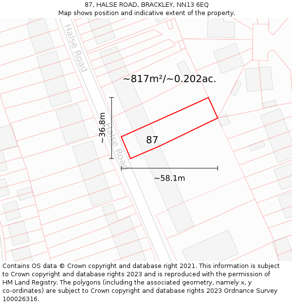 87, HALSE ROAD, BRACKLEY, NN13 6EQ: Plot and title map