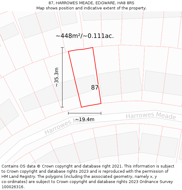 87, HARROWES MEADE, EDGWARE, HA8 8RS: Plot and title map