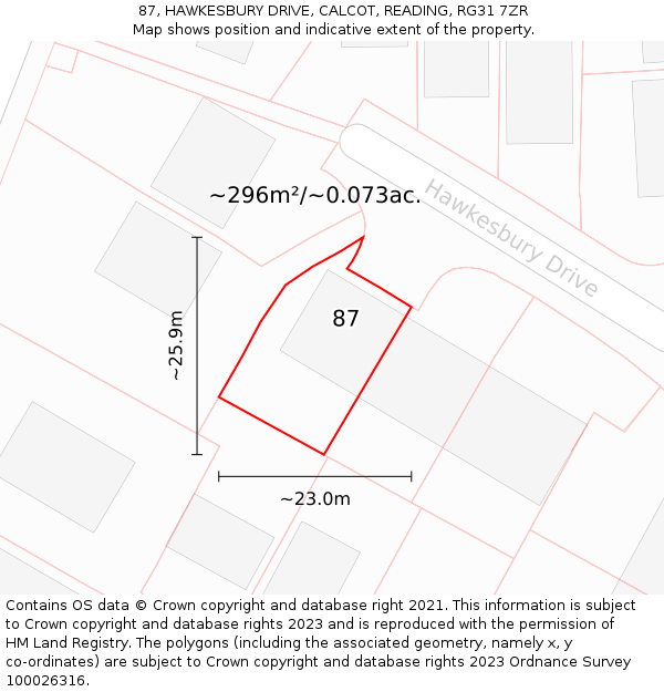 87, HAWKESBURY DRIVE, CALCOT, READING, RG31 7ZR: Plot and title map