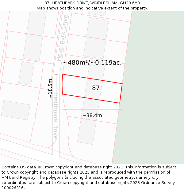 87, HEATHPARK DRIVE, WINDLESHAM, GU20 6AR: Plot and title map