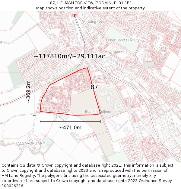 87, HELMAN TOR VIEW, BODMIN, PL31 1RF: Plot and title map