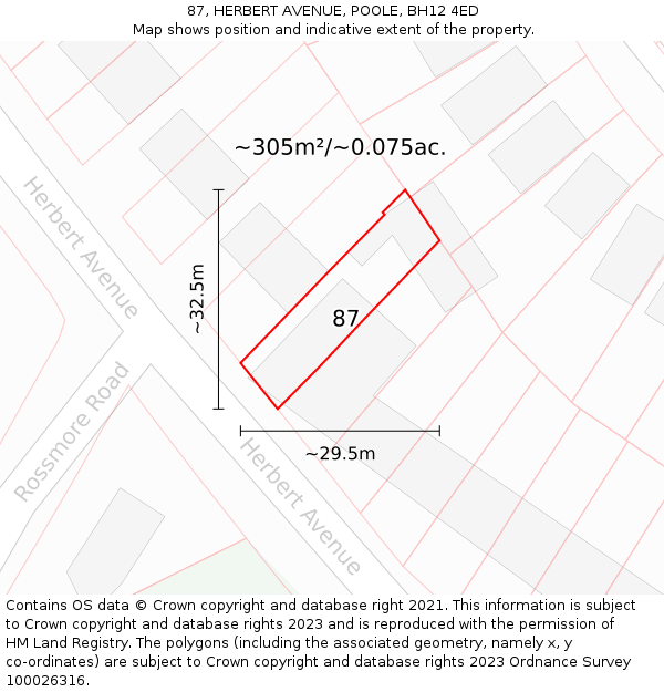 87, HERBERT AVENUE, POOLE, BH12 4ED: Plot and title map