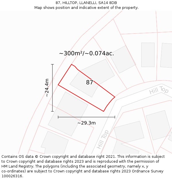 87, HILLTOP, LLANELLI, SA14 8DB: Plot and title map