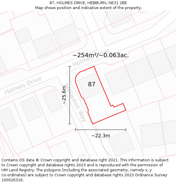 87, HOLMES DRIVE, HEBBURN, NE31 2BE: Plot and title map
