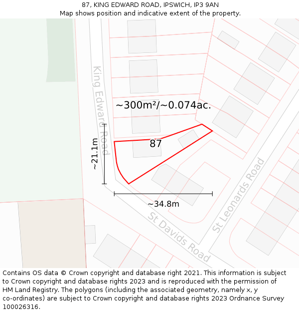 87, KING EDWARD ROAD, IPSWICH, IP3 9AN: Plot and title map