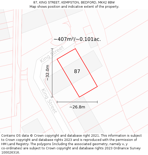 87, KING STREET, KEMPSTON, BEDFORD, MK42 8BW: Plot and title map