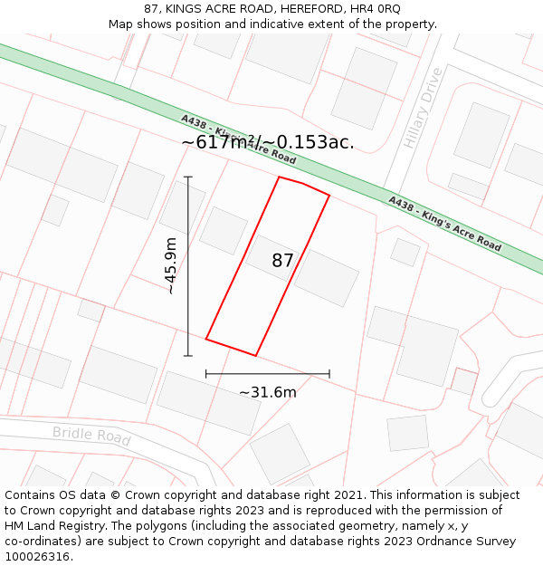 87, KINGS ACRE ROAD, HEREFORD, HR4 0RQ: Plot and title map