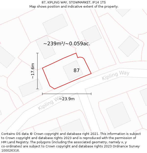 87, KIPLING WAY, STOWMARKET, IP14 1TS: Plot and title map