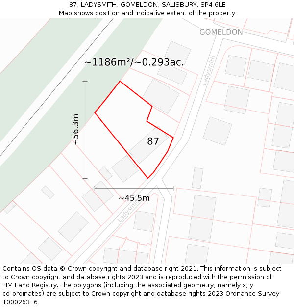 87, LADYSMITH, GOMELDON, SALISBURY, SP4 6LE: Plot and title map