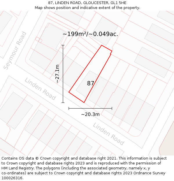 87, LINDEN ROAD, GLOUCESTER, GL1 5HE: Plot and title map