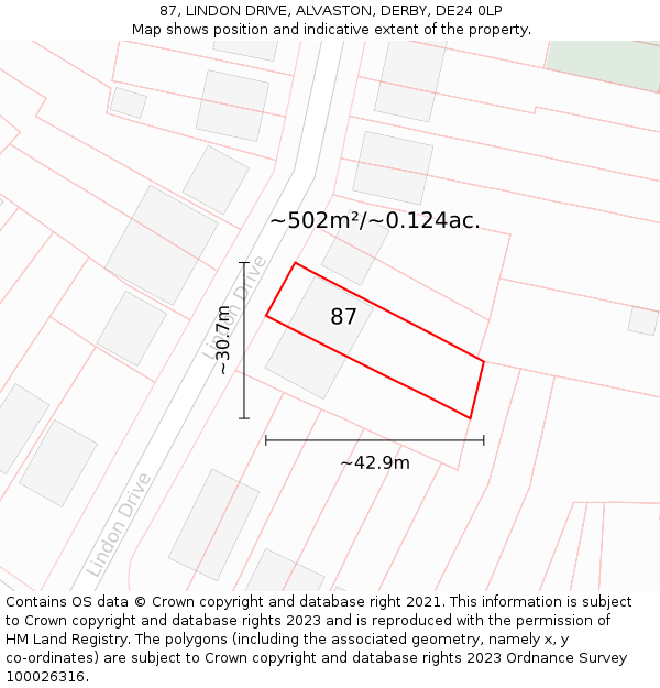 87, LINDON DRIVE, ALVASTON, DERBY, DE24 0LP: Plot and title map