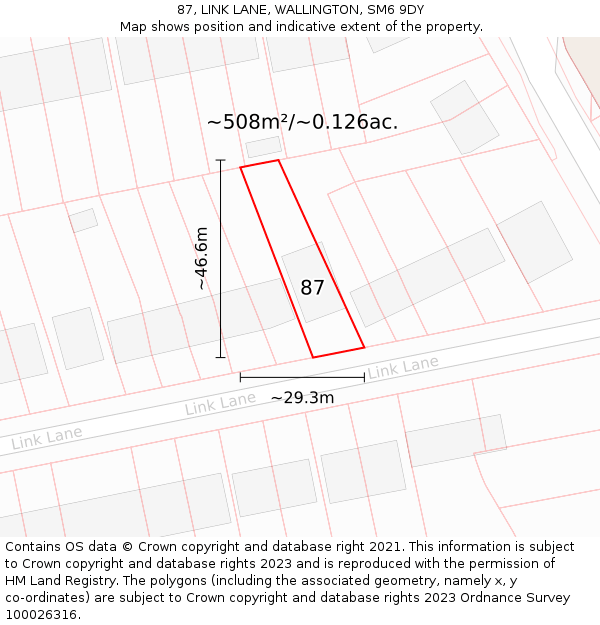 87, LINK LANE, WALLINGTON, SM6 9DY: Plot and title map