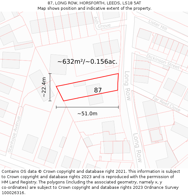 87, LONG ROW, HORSFORTH, LEEDS, LS18 5AT: Plot and title map