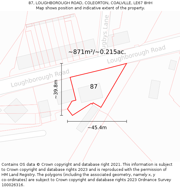 87, LOUGHBOROUGH ROAD, COLEORTON, COALVILLE, LE67 8HH: Plot and title map