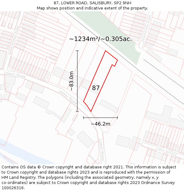 87, LOWER ROAD, SALISBURY, SP2 9NH: Plot and title map