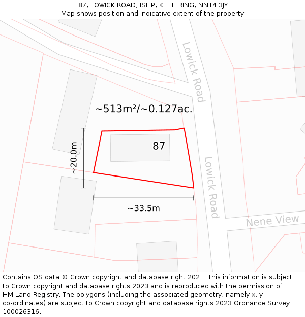 87, LOWICK ROAD, ISLIP, KETTERING, NN14 3JY: Plot and title map