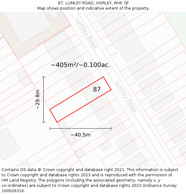 87, LUMLEY ROAD, HORLEY, RH6 7JF: Plot and title map