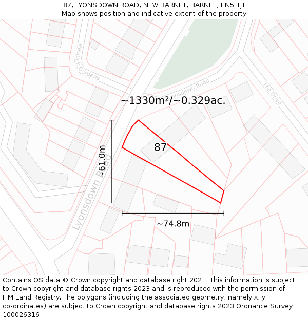 87, LYONSDOWN ROAD, NEW BARNET, BARNET, EN5 1JT: Plot and title map
