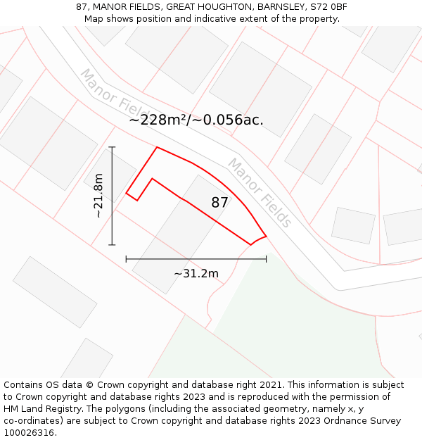 87, MANOR FIELDS, GREAT HOUGHTON, BARNSLEY, S72 0BF: Plot and title map