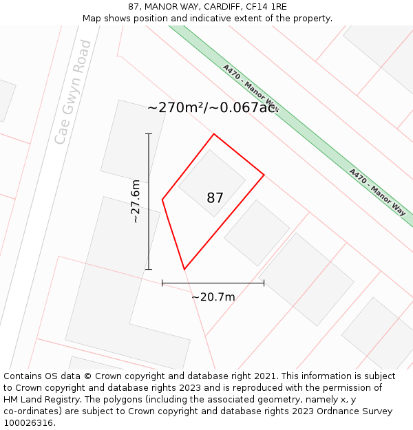 87, MANOR WAY, CARDIFF, CF14 1RE: Plot and title map