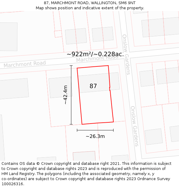 87, MARCHMONT ROAD, WALLINGTON, SM6 9NT: Plot and title map