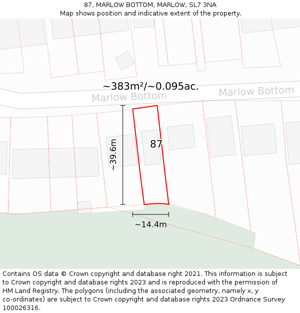 87, MARLOW BOTTOM, MARLOW, SL7 3NA: Plot and title map