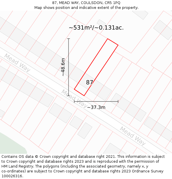 87, MEAD WAY, COULSDON, CR5 1PQ: Plot and title map