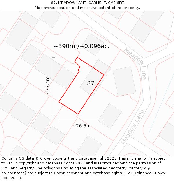 87, MEADOW LANE, CARLISLE, CA2 6BF: Plot and title map