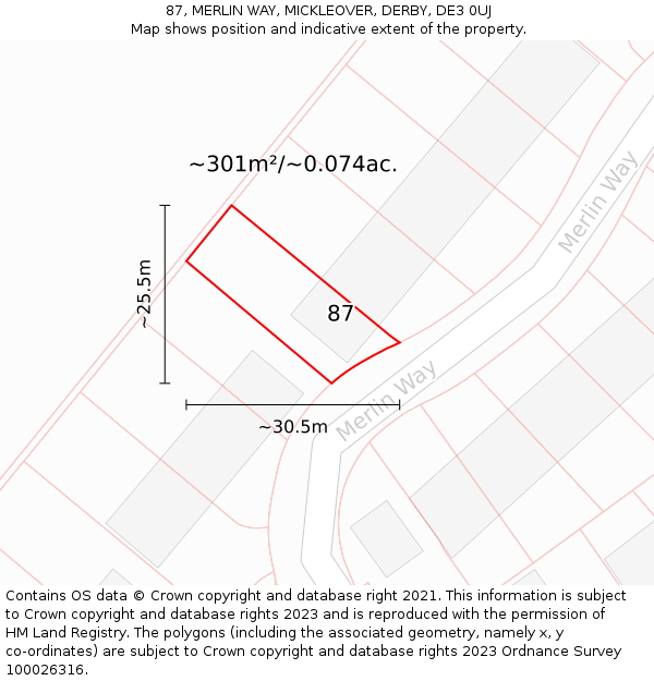 87, MERLIN WAY, MICKLEOVER, DERBY, DE3 0UJ: Plot and title map