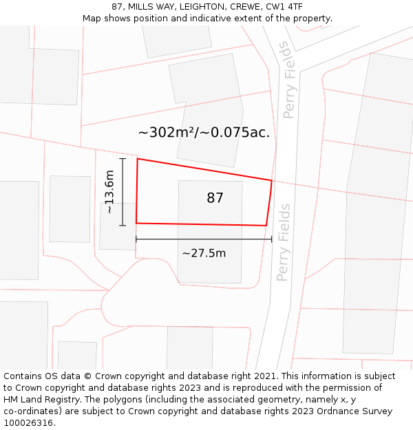 87, MILLS WAY, LEIGHTON, CREWE, CW1 4TF: Plot and title map