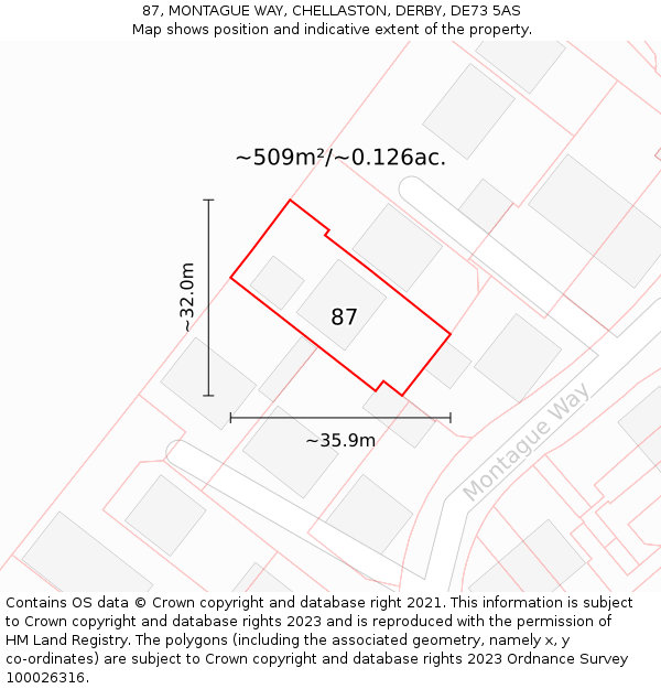 87, MONTAGUE WAY, CHELLASTON, DERBY, DE73 5AS: Plot and title map