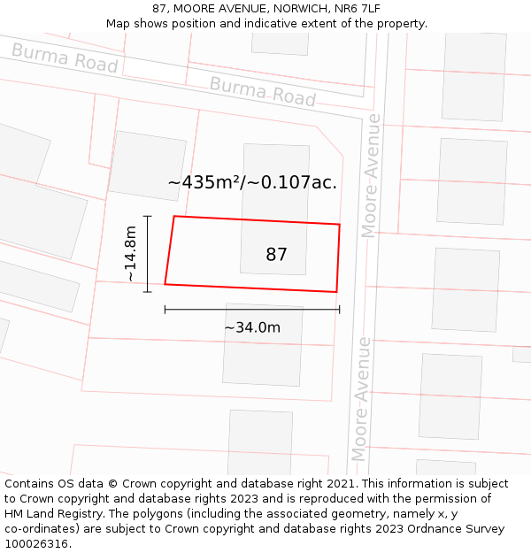 87, MOORE AVENUE, NORWICH, NR6 7LF: Plot and title map