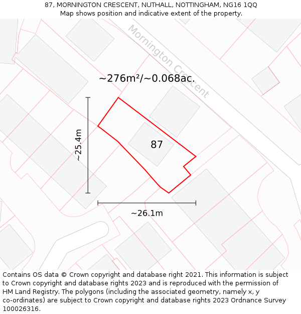 87, MORNINGTON CRESCENT, NUTHALL, NOTTINGHAM, NG16 1QQ: Plot and title map