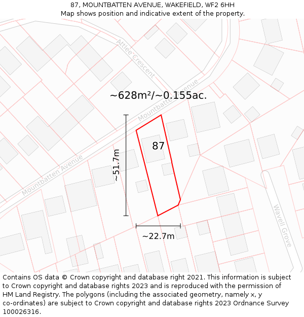 87, MOUNTBATTEN AVENUE, WAKEFIELD, WF2 6HH: Plot and title map