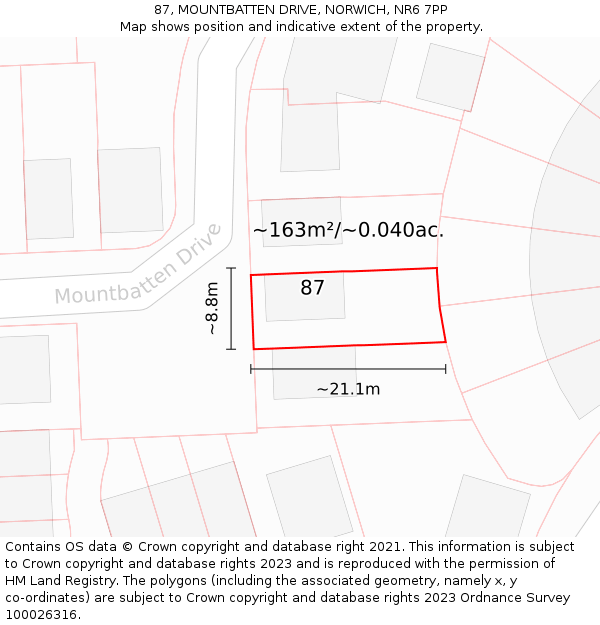 87, MOUNTBATTEN DRIVE, NORWICH, NR6 7PP: Plot and title map