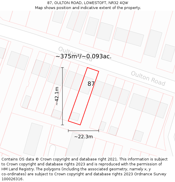87, OULTON ROAD, LOWESTOFT, NR32 4QW: Plot and title map