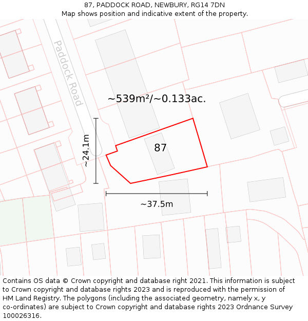 87, PADDOCK ROAD, NEWBURY, RG14 7DN: Plot and title map