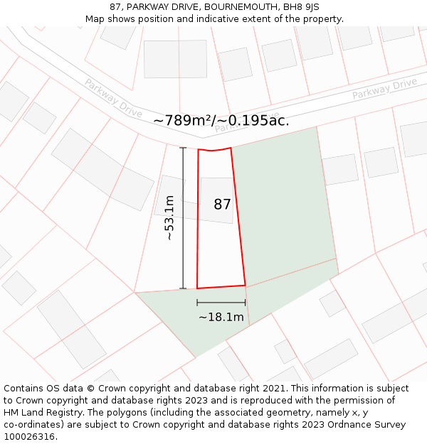 87, PARKWAY DRIVE, BOURNEMOUTH, BH8 9JS: Plot and title map