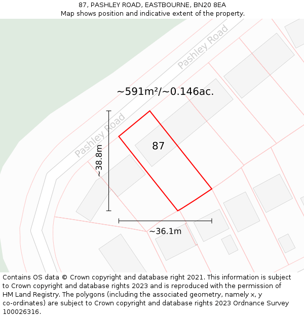 87, PASHLEY ROAD, EASTBOURNE, BN20 8EA: Plot and title map