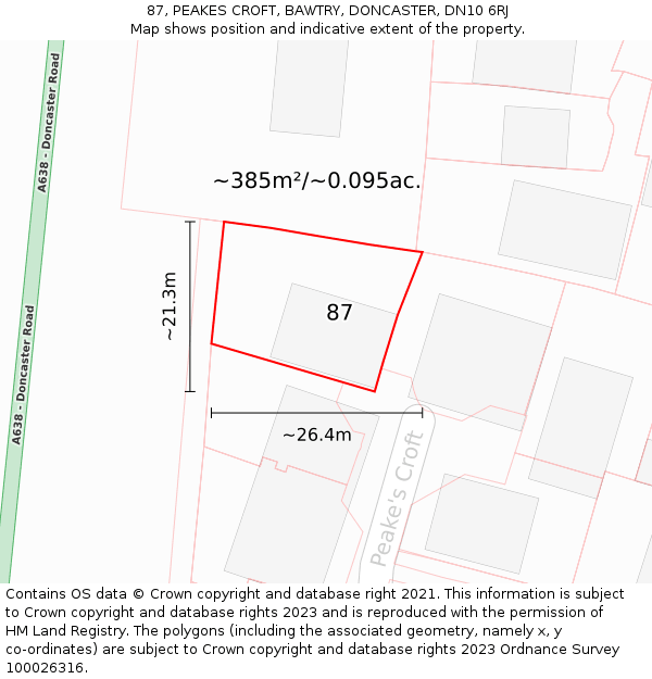 87, PEAKES CROFT, BAWTRY, DONCASTER, DN10 6RJ: Plot and title map