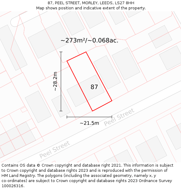 87, PEEL STREET, MORLEY, LEEDS, LS27 8HH: Plot and title map