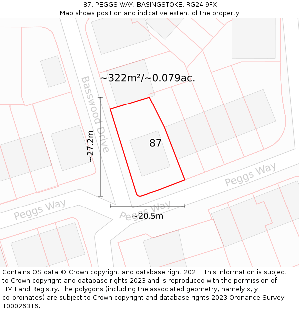 87, PEGGS WAY, BASINGSTOKE, RG24 9FX: Plot and title map